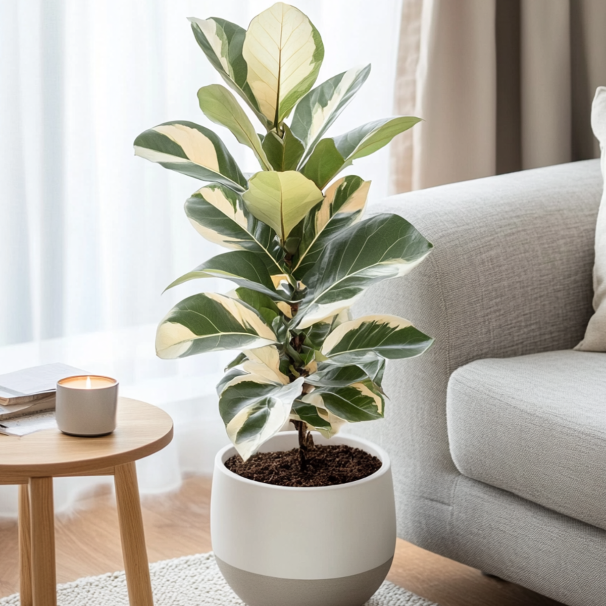 Ficus Gummibaum - Ficus Elastica 'Tineke' - Höhe 75-100Cm - ⌀24Cm 
