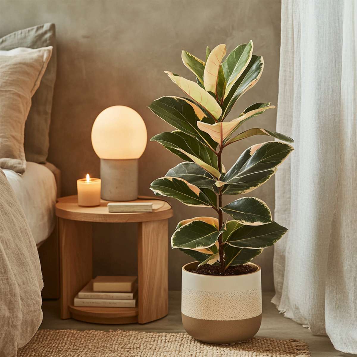 Ficus Gummibaum - Ficus Elastica 'Tineke' - Höhe 75-100Cm - ⌀24Cm 