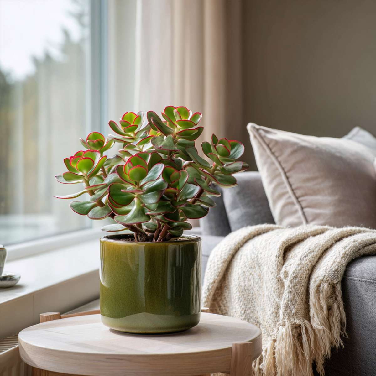 Succulents Jadepflanze - 2Er Set - Crassula Ovata 'Sunset' - Höhe 15-20Cm - ⌀12Cm 