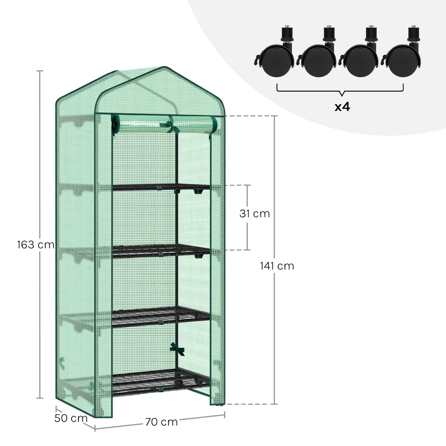 WOLTU Garden Greenhouse Plants Flowers House with Wheels Roll-Up Door 3 Shelves Winter Protection Outdoor 