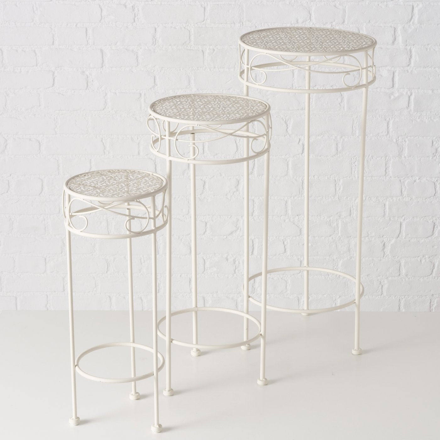 Hoher Beistelltisch weiß Metall Telefontisch Pflanzentisch Blumenständer Tisch 