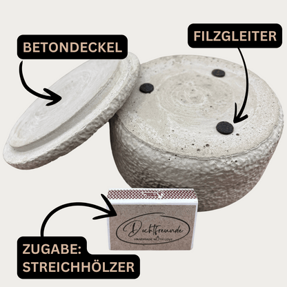 Zwei Docht Betonkerze Betongrau „Grey Orange“ für Herbst und Winter - Stilvolle Aroma Sojawachskerze für Ihr Zuhause. Mit Blütenverzierung und HOCHWERTIGEM Baumwolldocht aus dem Südschwarzwald 