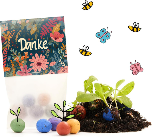 10x5 Blumenmurmeln im Tütchen – Danke 