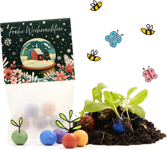 10x5 Blumenmurmeln im Tütchen "Schneekugel" 