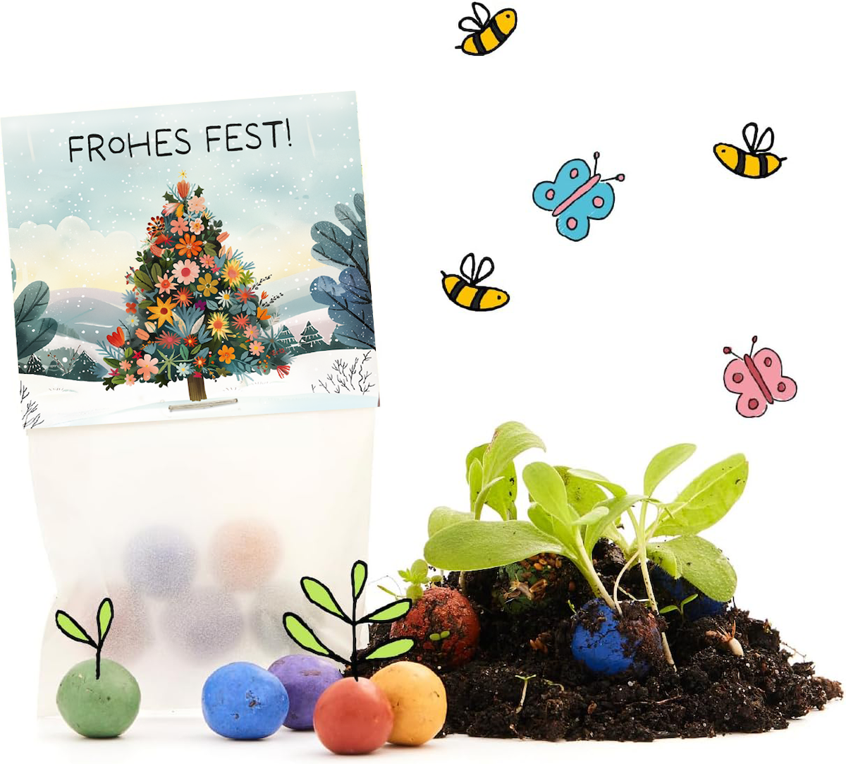 10x5 Blumenmurmeln im Tütchen "Frohes Fest" 