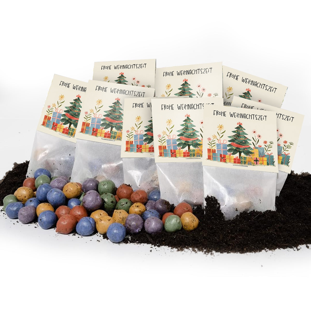 10x5 Blumenmurmeln im Tütchen "Frohe Weihnachtszeit" 