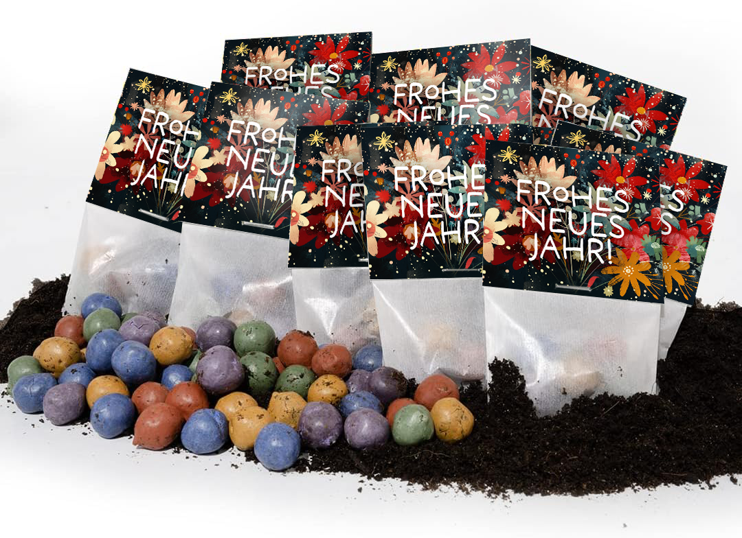 10x5 Blumenmurmeln im Tütchen "Frohes Neues Jahr" 