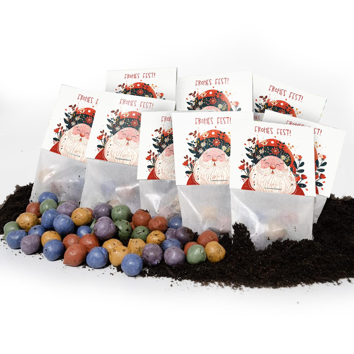 10x5 Blumenmurmeln im Tütchen "Frohes Fest" 