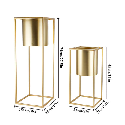 Blumenständer Set 2 Stück Metall Gold – Pflanzständer modern quadratisch für Blumentöpfe 21x45cm & 25x70cm – Pflanzenhalter Indoor für Wohnzimmer, Balkon & Events 