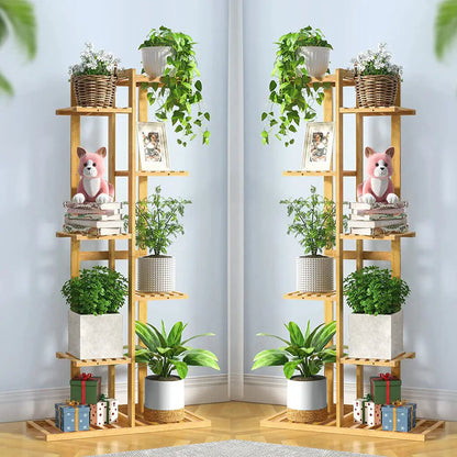 Bambus Pflanzenregal 124cm Hoch – Schwerlast Pflanzentreppe Indoor & Outdoor – Mehrstöckiges Blumenregal Holz für bis zu 50kg – Pflanzenständer für Balkon Wohnzimmer Garten 