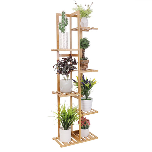Bambus Pflanzenregal 124cm Hoch – Schwerlast Pflanzentreppe Indoor & Outdoor – Mehrstöckiges Blumenregal Holz für bis zu 50kg – Pflanzenständer für Balkon Wohnzimmer Garten 