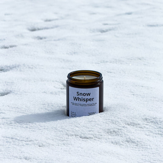 Duftkerze Snow Whisper – Winterduft Kerze aus Sojawachs – 170ml – Warm & klar mit Guajakholz Feige Kokos & Birke – Aromakerze im Glas