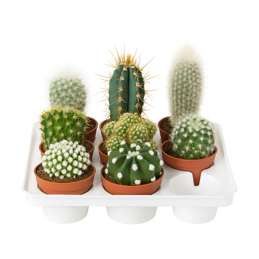 Kakteen – 6er Set mit verschiedenen Arten – pflegeleichte Zimmerpflanzen & Sukkulenten für sonnige Standorte – ideal für Fensterbank, Büro & Deko 