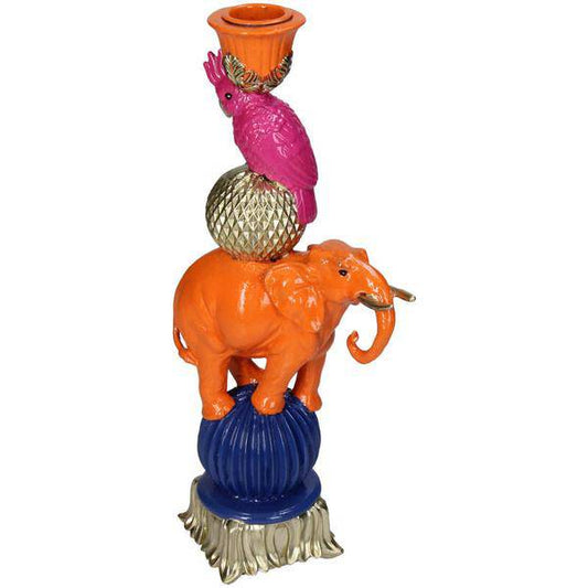 Kerzenständer „Orange Elefant“ – 26 cm – Deko-Kerzenhalter aus Polyresin – Tierfigur – Für Stabkerzen – Wohnaccessoire & Geschenkidee 