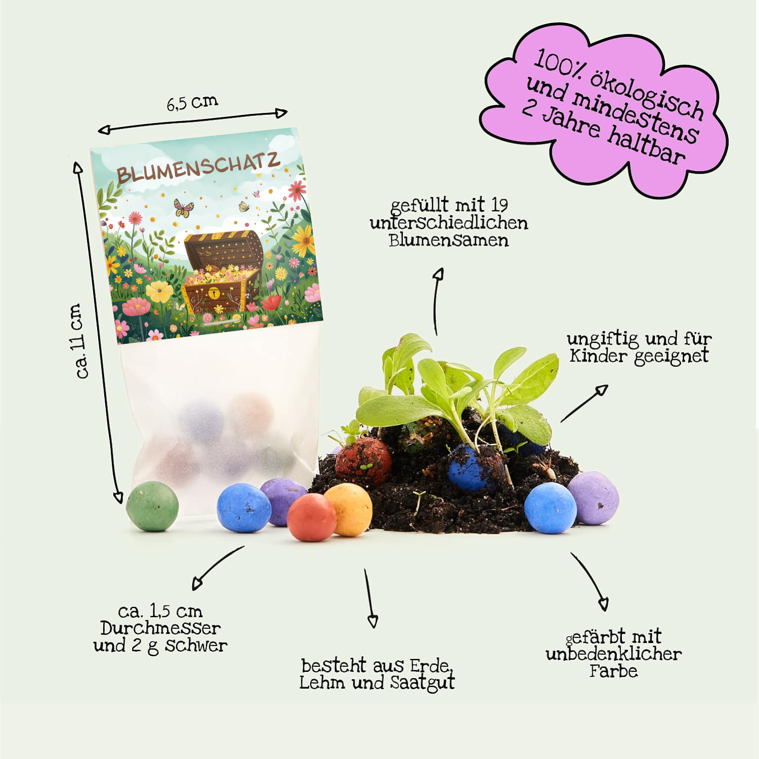 10x5 Blumenmurmeln im Tütchen – Blumenschatz 