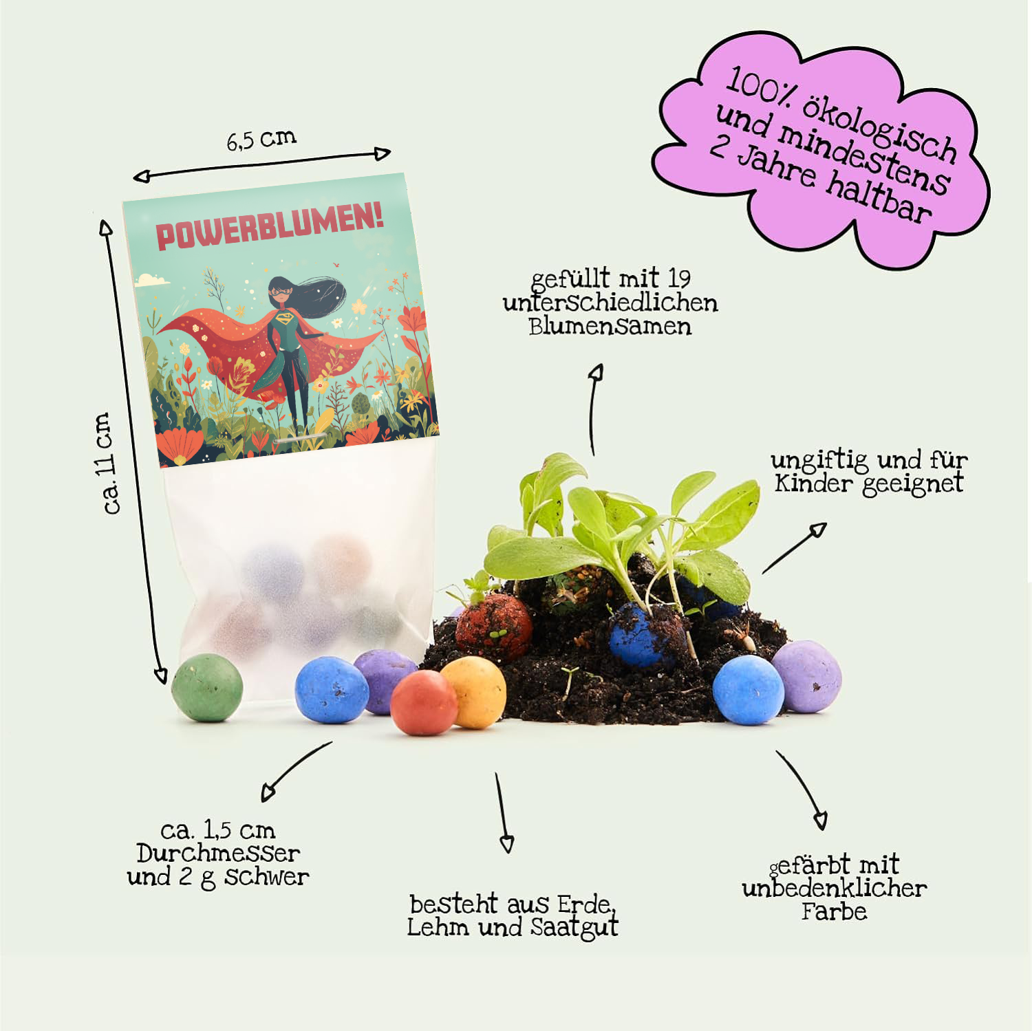10x5 Blumenmurmeln im Tütchen – Powerblumen 