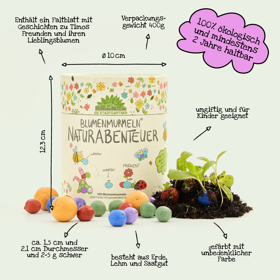 Naturabenteuer – Dose mit 100 Blumenmurmeln 