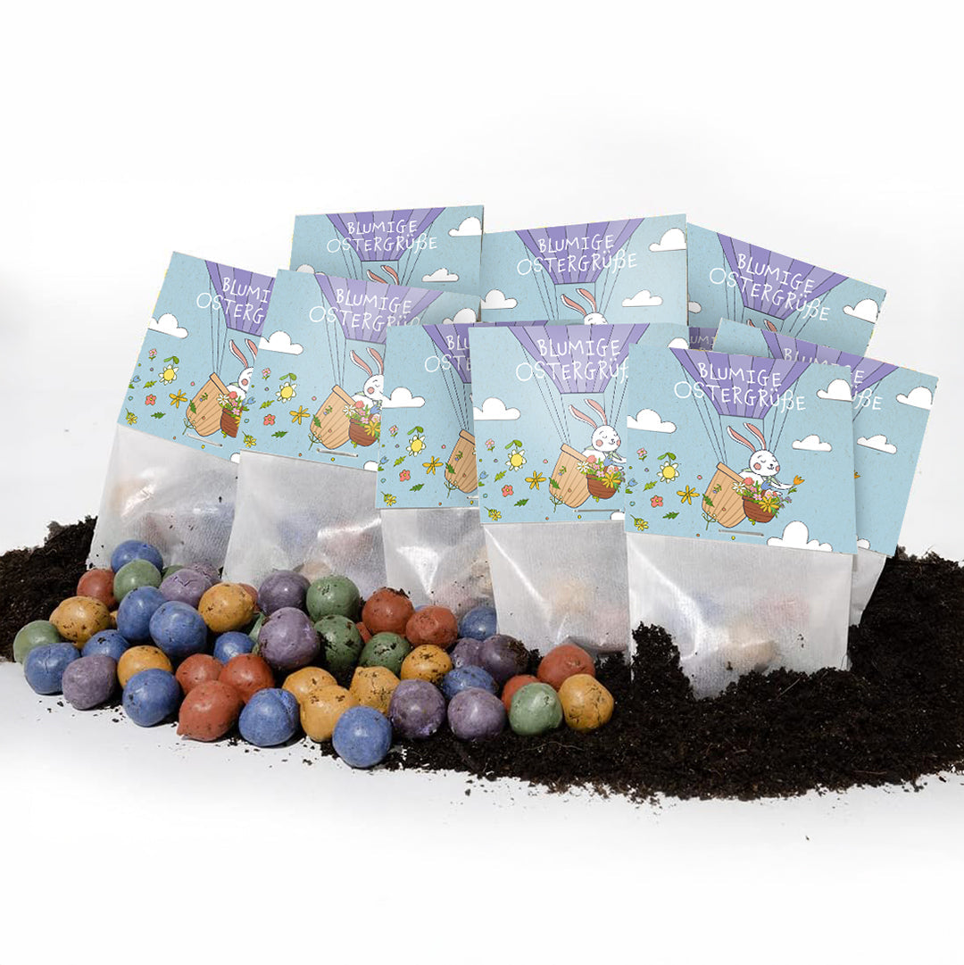 10x5 Blumenmurmeln im Tütchen "Ostergrüße" 