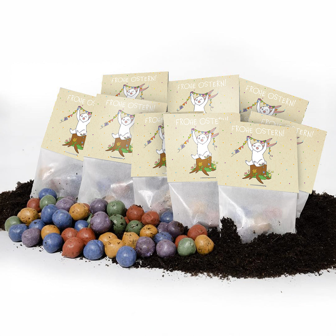 10x5 Blumenmurmeln im Tütchen "Osterhase" 