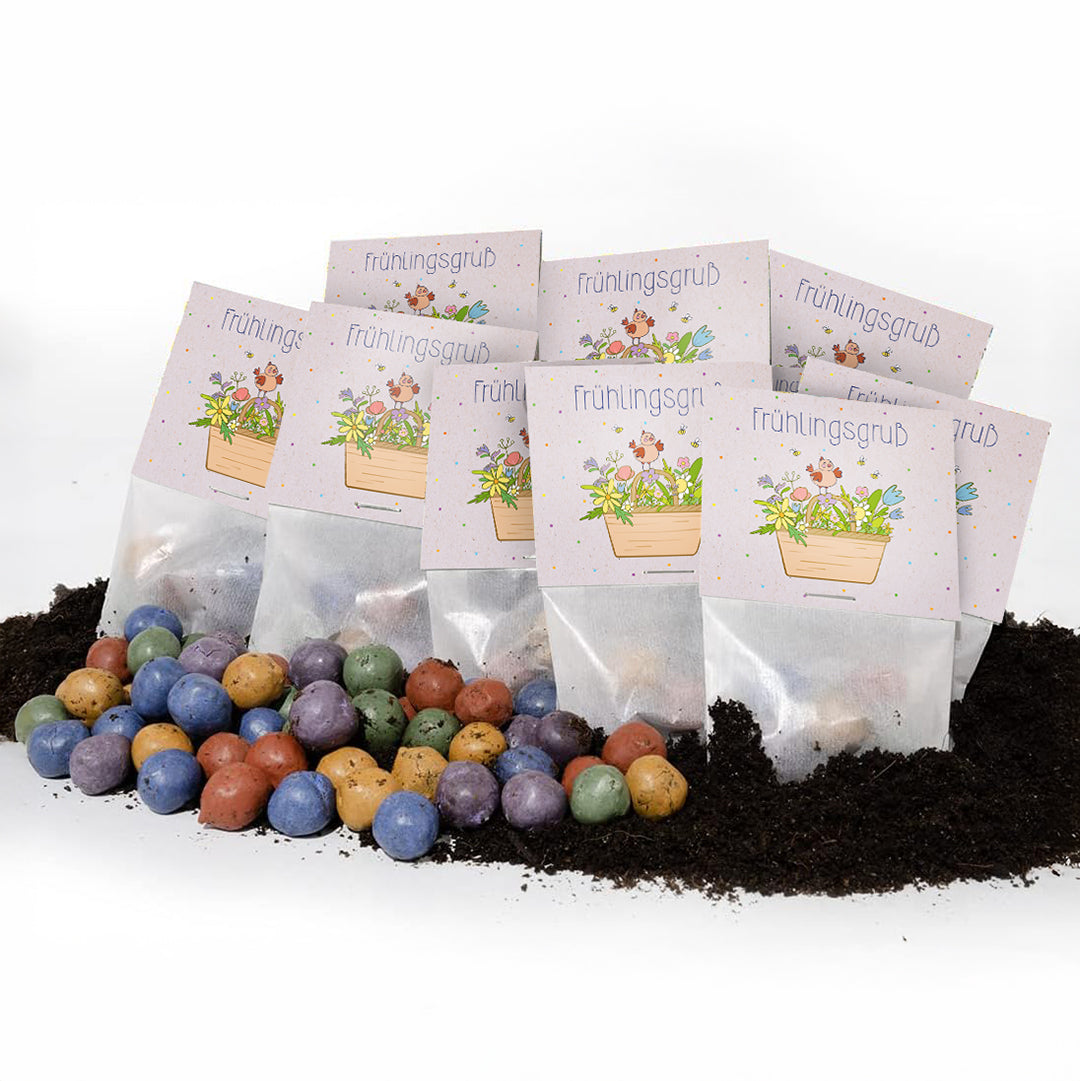10x5 Blumenmurmeln im Tütchen "Frühlingsgruß" 