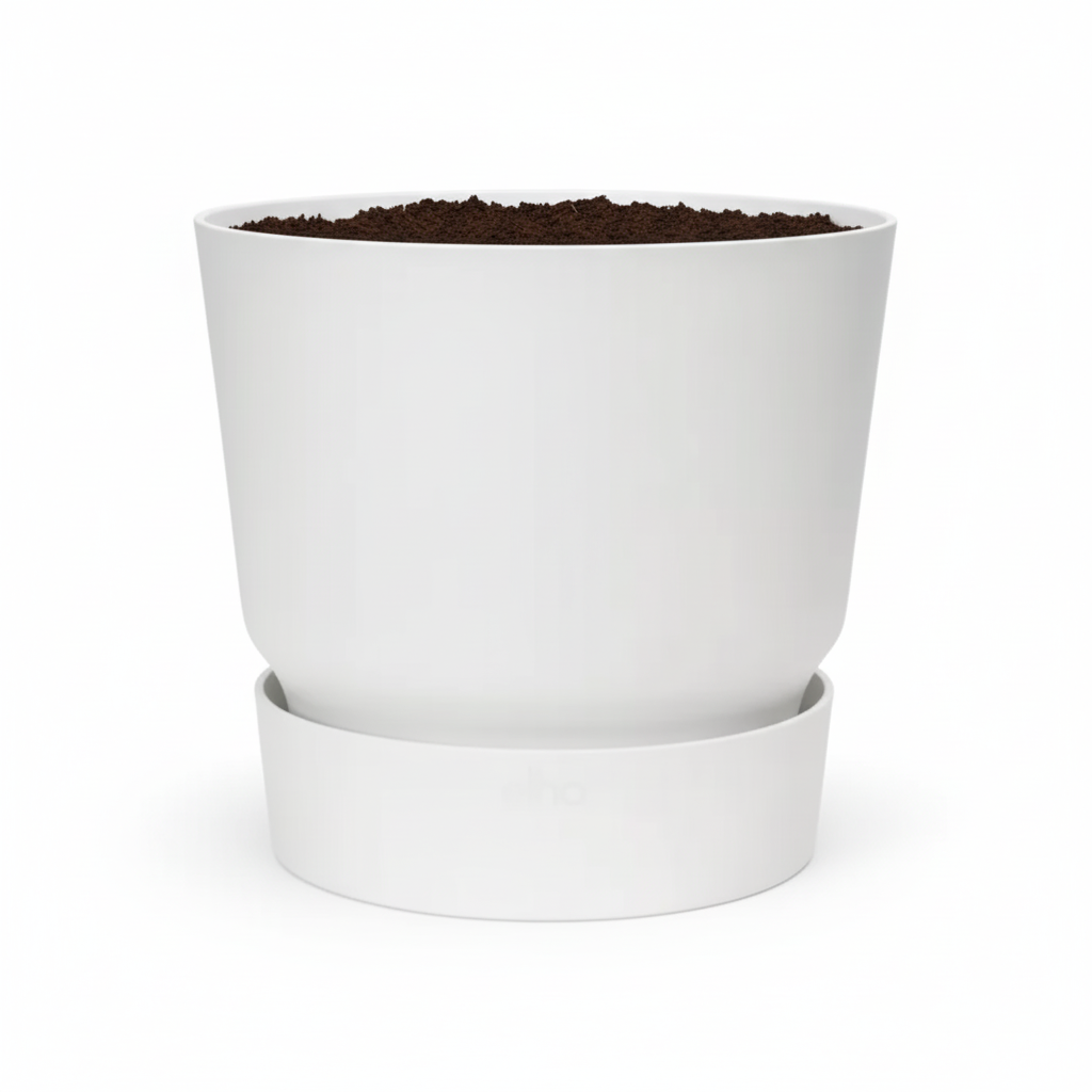 Pflanztopf Greenville Round Weiß – D20cm x H18cm – Moderner Blumentopf mit Wasserspeicher – Für Innen & Außen – Aus recyceltem Kunststoff – Mattweiß 