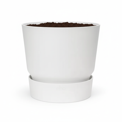 Pflanztopf Greenville Round Weiß – D20cm x H18cm – Moderner Blumentopf mit Wasserspeicher – Für Innen & Außen – Aus recyceltem Kunststoff – Mattweiß 