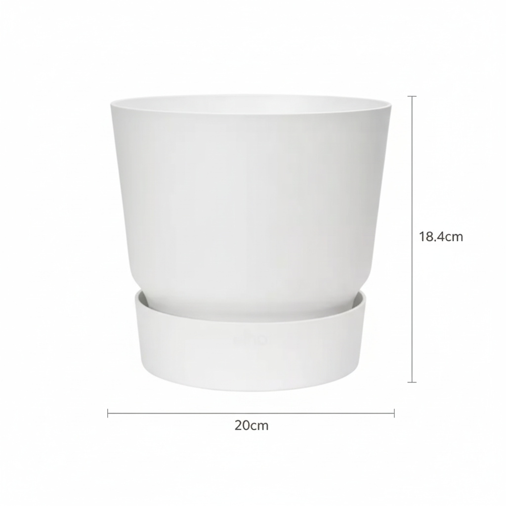 Pflanztopf Greenville Round Weiß – D20cm x H18cm – Moderner Blumentopf mit Wasserspeicher – Für Innen & Außen – Aus recyceltem Kunststoff – Mattweiß 