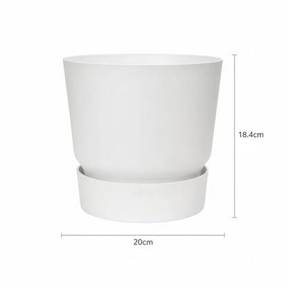 Pflanztopf Greenville Round Weiß – D20cm x H18cm – Moderner Blumentopf mit Wasserspeicher – Für Innen & Außen – Aus recyceltem Kunststoff – Mattweiß 