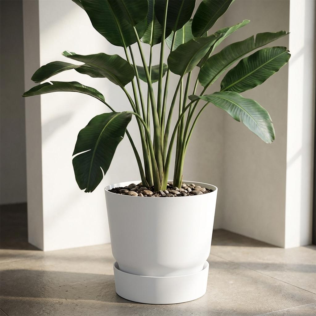 Pflanztopf Greenville Round Weiß – D20cm x H18cm – Moderner Blumentopf mit Wasserspeicher – Für Innen & Außen – Aus recyceltem Kunststoff – Mattweiß 