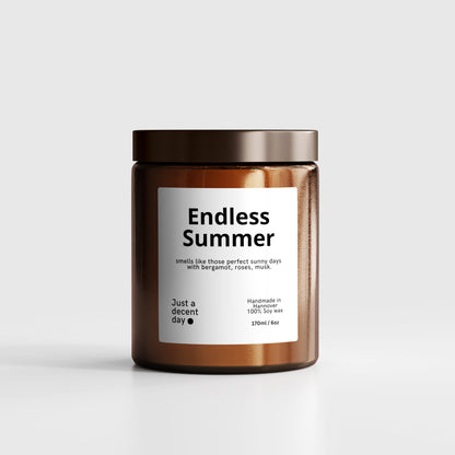 Duftkerze Endless Summer – Sommerduft Kerze aus Sojawachs – 170ml – Frisch & sonnig mit Bergamotte Zitrone Rose & Moschus – Aromakerze im Glas