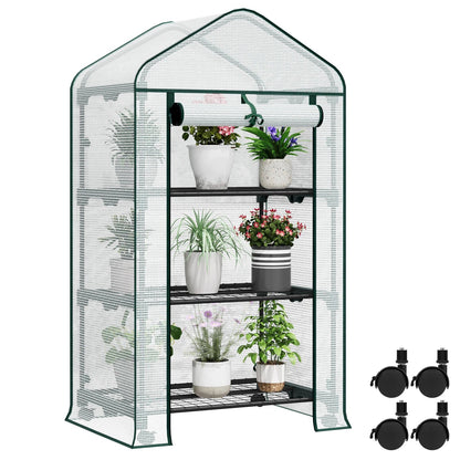 WOLTU Garden Greenhouse Plants Flowers House with Wheels Roll-Up Door 3 Shelves Winter Protection Outdoor 
