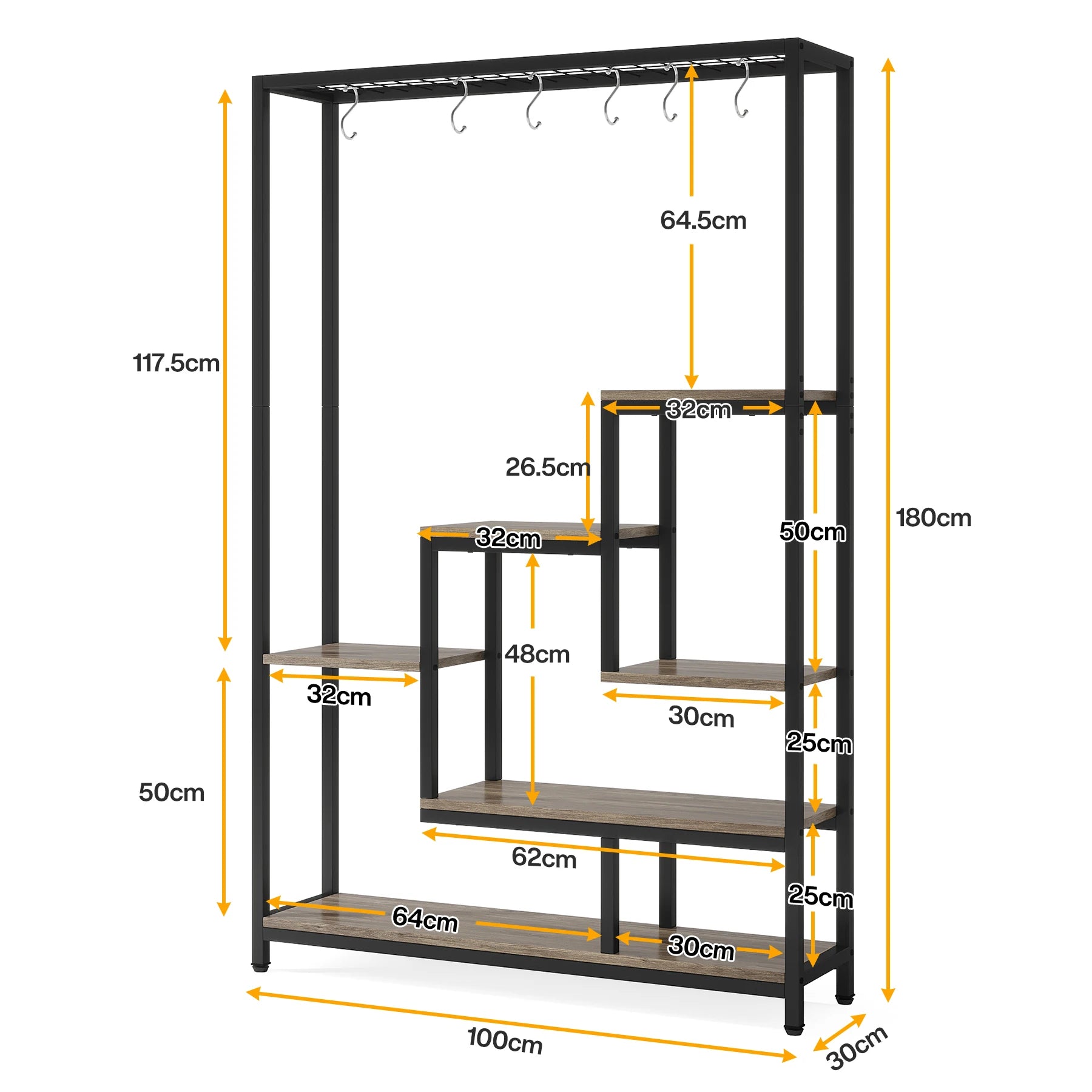 Tribesigns 5 Tiers Tall Indoor Plant Stand 70.9 inches Large Metal Plant Shelf with 10 PC S Hanging Hooks for Garden 