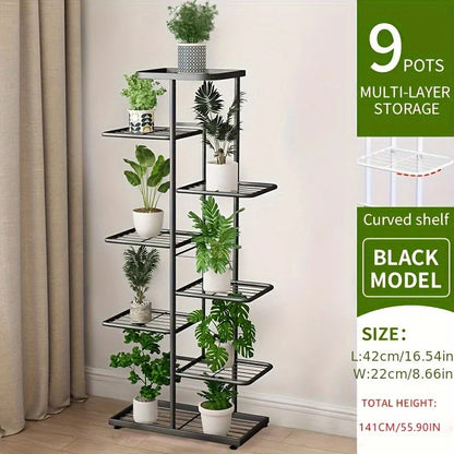 Pflanzenregal Metall schwarz mit 6/7/8 Ebenen – Blumenständer Eisen Pflanzständer für drinnen & draußen – Pflanzenhalter Regal für Garten, Balkon & Wohnzimmer 