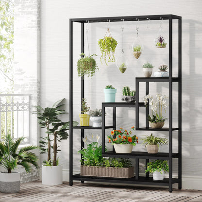 Tribesigns 5 Tiers Tall Indoor Plant Stand 70.9 inches Large Metal Plant Shelf with 10 PC S Hanging Hooks for Garden 