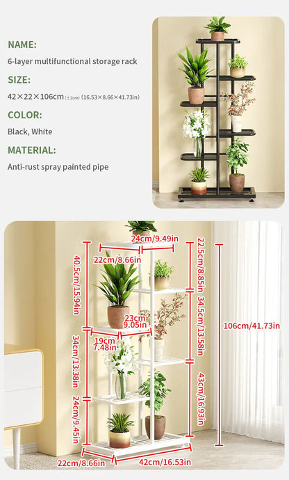 Pflanzenregal Metall schwarz mit 6/7/8 Ebenen – Blumenständer Eisen Pflanzständer für drinnen & draußen – Pflanzenhalter Regal für Garten, Balkon & Wohnzimmer 