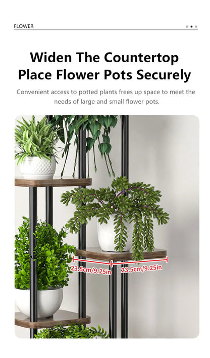 Pflanzenregal Metall schwarz mit 6/7/8 Ebenen – Blumenständer Eisen Pflanzständer für drinnen & draußen – Pflanzenhalter Regal für Garten, Balkon & Wohnzimmer 