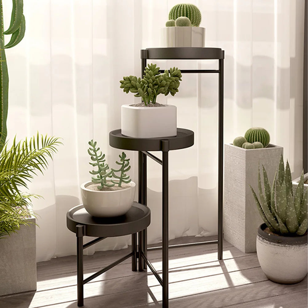 Foldable Corner Plant Stand Indoor Outdoor Tiered Plant Shelf Foldable Flower Holder Display Rack for Garden Patio Balcony 