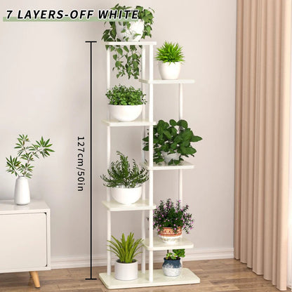 Pflanzenregal Metall schwarz mit 6/7/8 Ebenen – Blumenständer Eisen Pflanzständer für drinnen & draußen – Pflanzenhalter Regal für Garten, Balkon & Wohnzimmer 