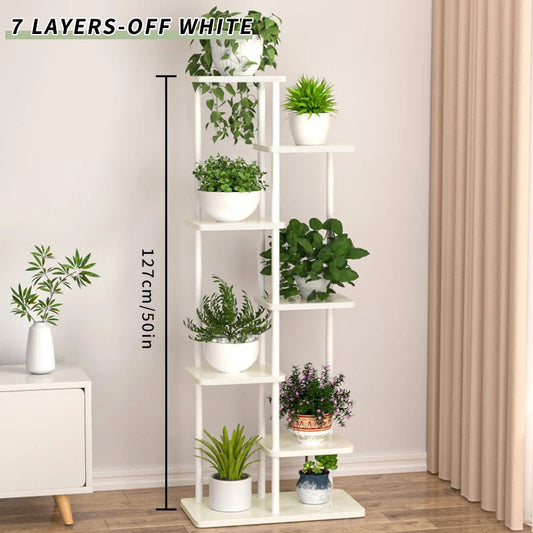 Pflanzenregal Metall schwarz mit 6/7/8 Ebenen – Blumenständer Eisen Pflanzständer für drinnen & draußen – Pflanzenhalter Regal für Garten, Balkon & Wohnzimmer 