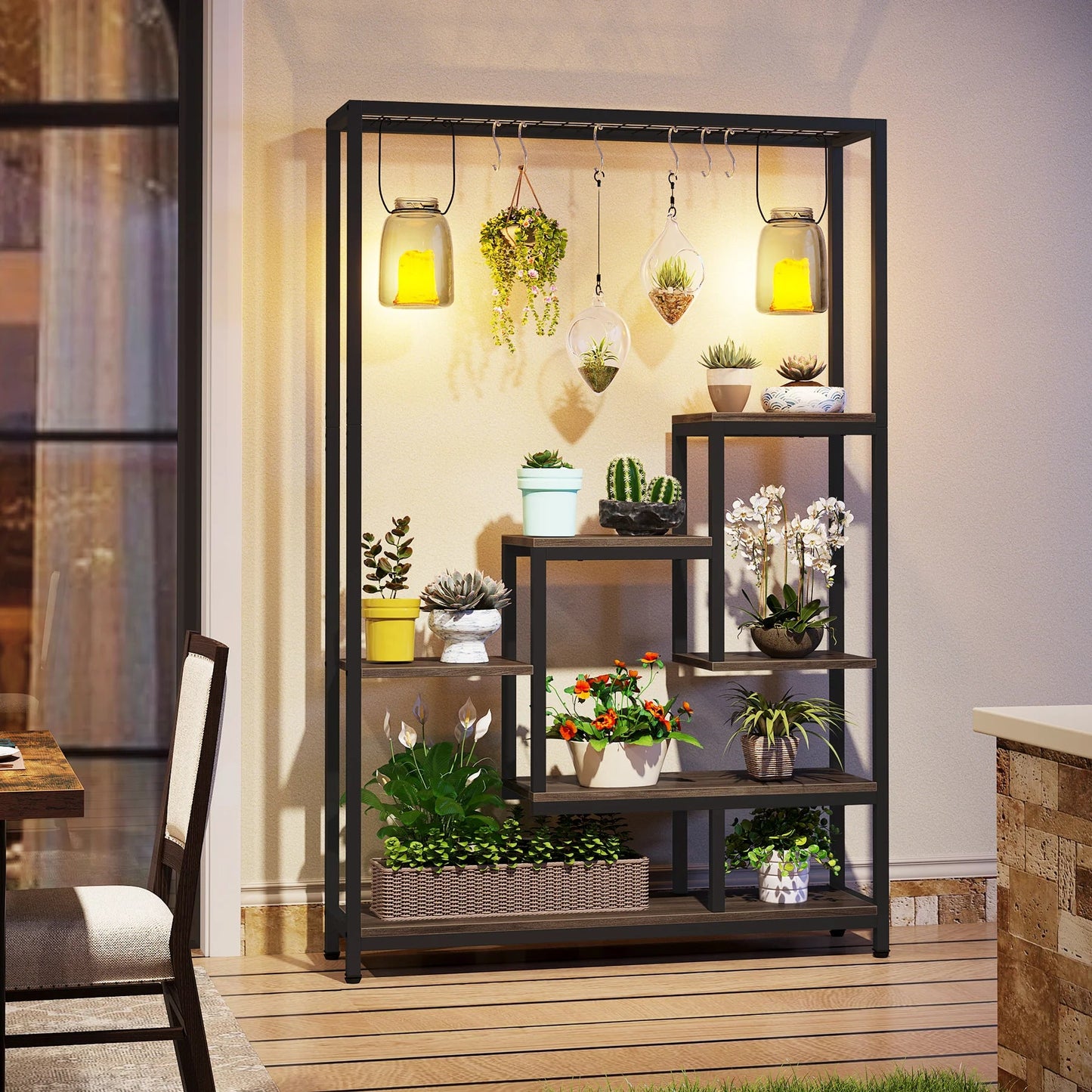 Tribesigns 5 Tiers Tall Indoor Plant Stand 70.9 inches Large Metal Plant Shelf with 10 PC S Hanging Hooks for Garden 