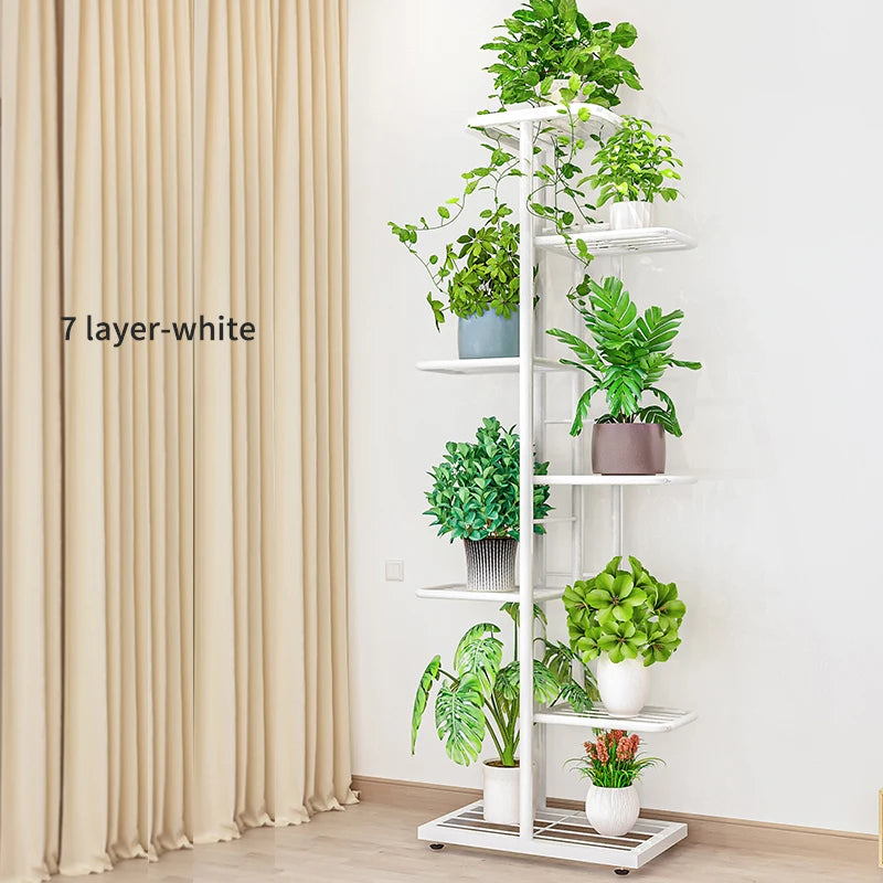 Pflanzenregal Metall schwarz mit 6/7/8 Ebenen – Blumenständer Eisen Pflanzständer für drinnen & draußen – Pflanzenhalter Regal für Garten, Balkon & Wohnzimmer 