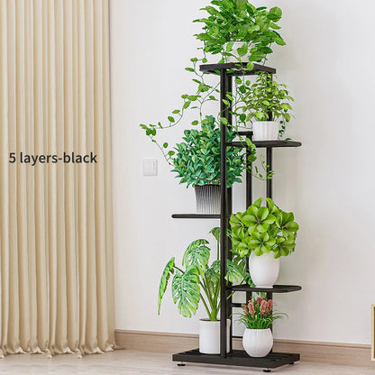 Pflanzenregal Metall schwarz mit 6/7/8 Ebenen – Blumenständer Eisen Pflanzständer für drinnen & draußen – Pflanzenhalter Regal für Garten, Balkon & Wohnzimmer 