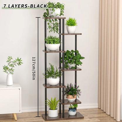 Pflanzenregal Metall schwarz mit 6/7/8 Ebenen – Blumenständer Eisen Pflanzständer für drinnen & draußen – Pflanzenhalter Regal für Garten, Balkon & Wohnzimmer 