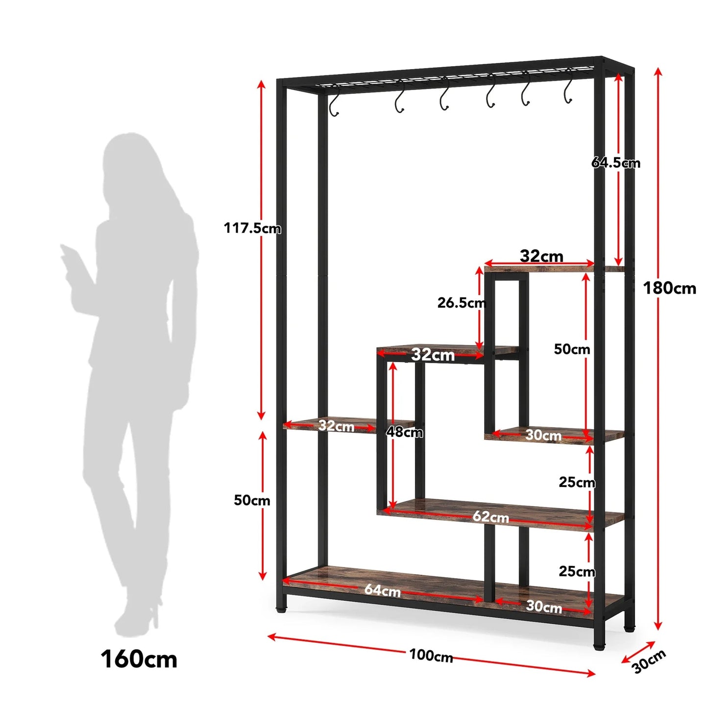 Tribesigns 5 Tiers Tall Indoor Plant Stand 70.9 inches Large Metal Plant Shelf with 10 PC S Hanging Hooks for Garden 