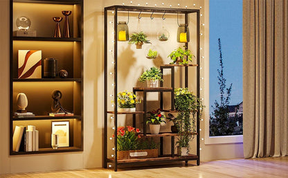 Tribesigns 5 Tiers Tall Indoor Plant Stand 70.9 inches Large Metal Plant Shelf with 10 PC S Hanging Hooks for Garden 