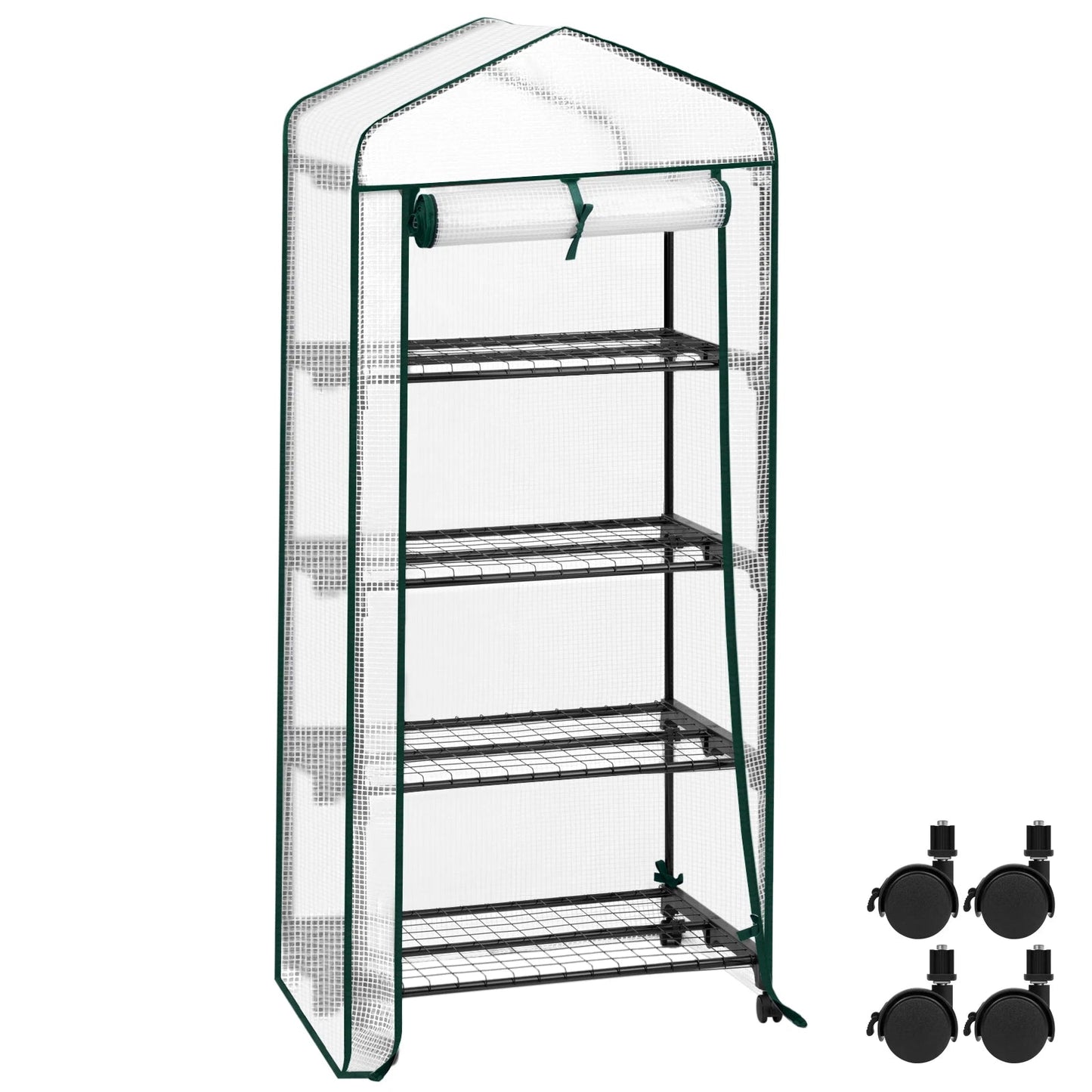 WOLTU Garden Greenhouse Plants Flowers House with Wheels Roll-Up Door 3 Shelves Winter Protection Outdoor 