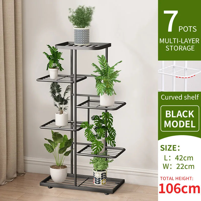 Pflanzenregal Metall schwarz mit 6/7/8 Ebenen – Blumenständer Eisen Pflanzständer für drinnen & draußen – Pflanzenhalter Regal für Garten, Balkon & Wohnzimmer 