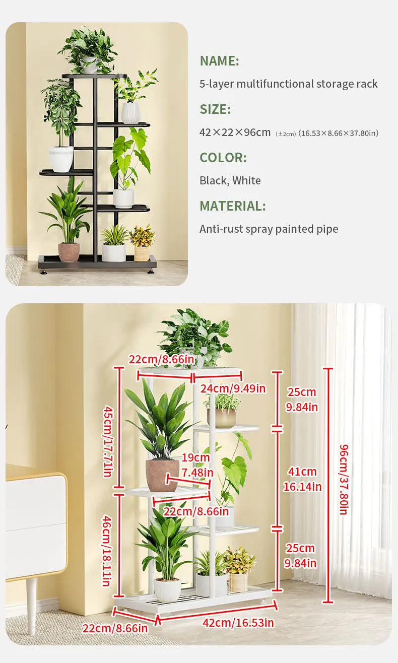 Pflanzenregal Metall schwarz mit 6/7/8 Ebenen – Blumenständer Eisen Pflanzständer für drinnen & draußen – Pflanzenhalter Regal für Garten, Balkon & Wohnzimmer 