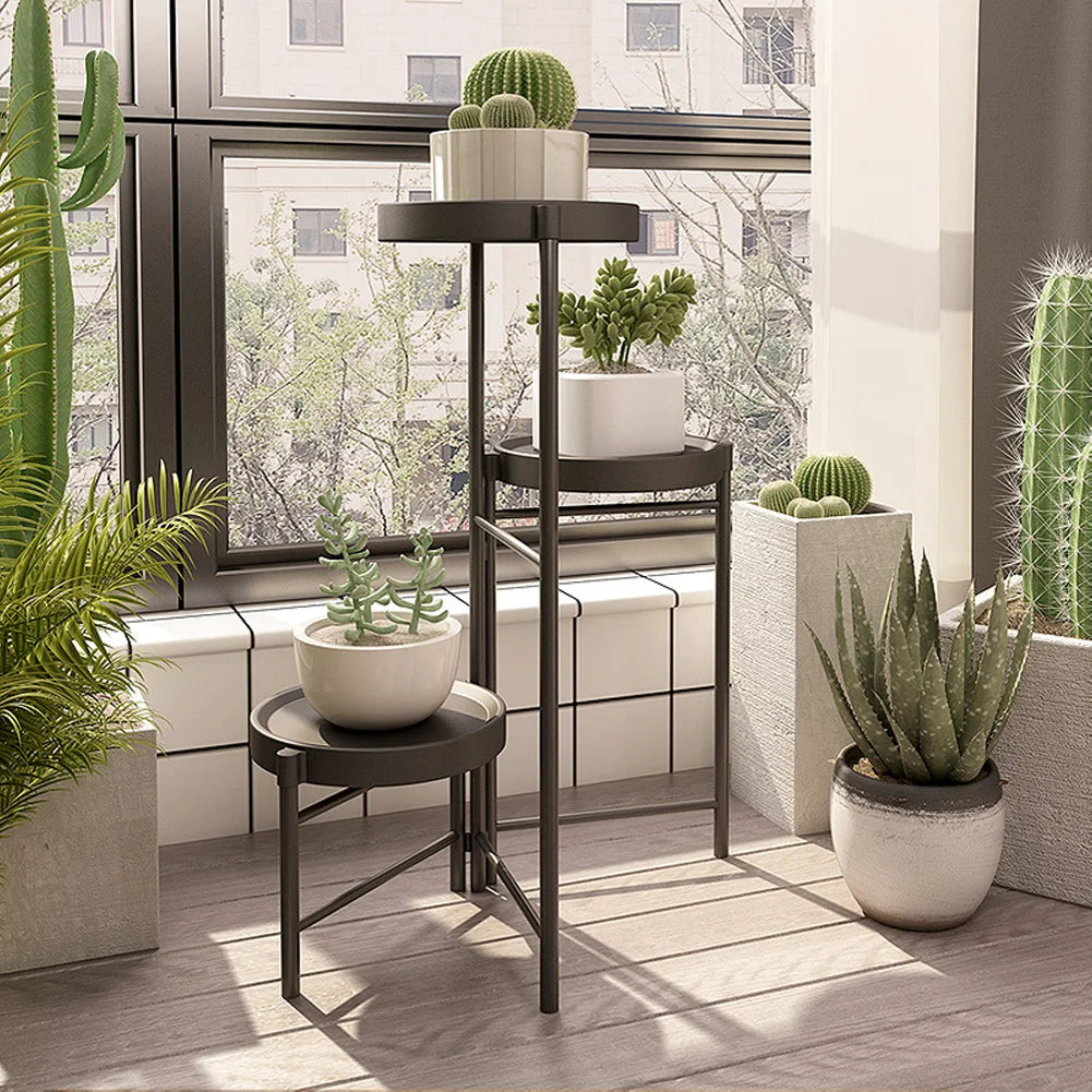 Foldable Corner Plant Stand Indoor Outdoor Tiered Plant Shelf Foldable Flower Holder Display Rack for Garden Patio Balcony 