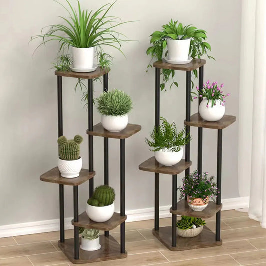 Pflanzenregal Metall schwarz mit 6/7/8 Ebenen – Blumenständer Eisen Pflanzständer für drinnen & draußen – Pflanzenhalter Regal für Garten, Balkon & Wohnzimmer 